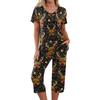 Women's Casual Christmas Print Two Piece Athletic Set Short Sleeve Top and Pants