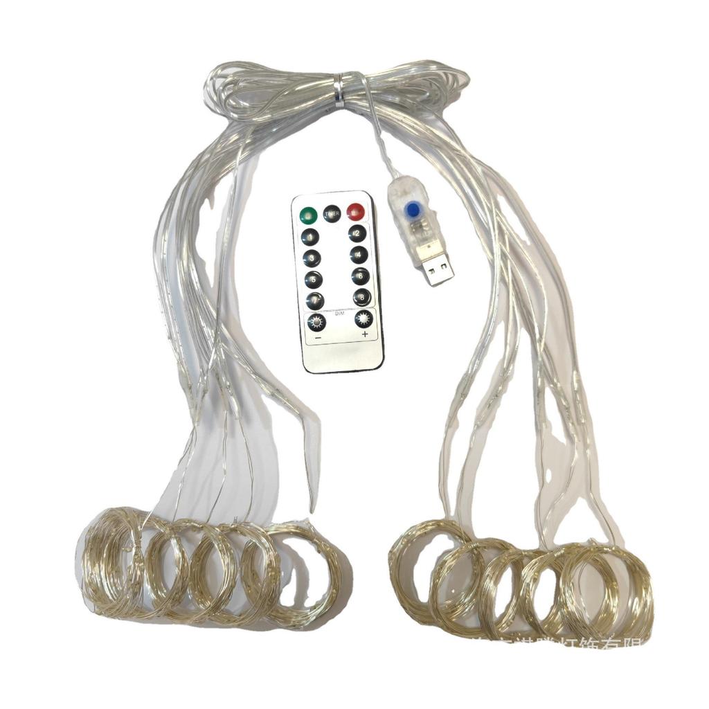 3x3 Copper Wire LED Curtain Lights with USB Remote - Eight Function Icicle Lights for Christmas Decoration