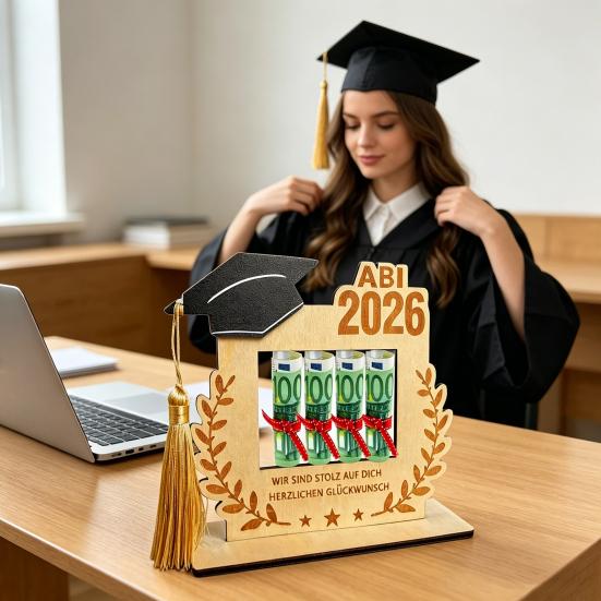 2026 Portadenaro per Laurea Supporto da Tavolo in Legno per Contanti Regali in Contanti Regali per la Classe del 2026 per Scuola Superiore Università