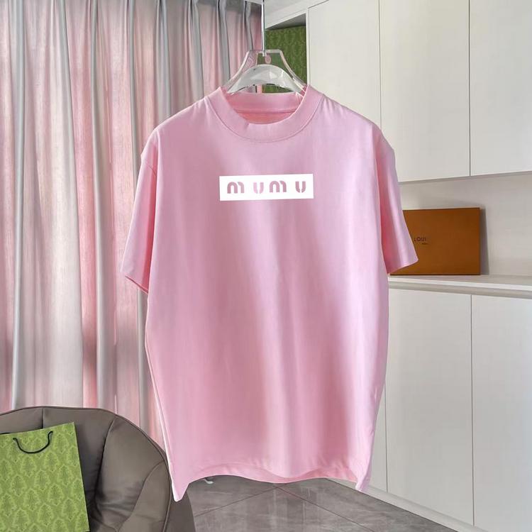 25 år Ny Miu Kortarmet T-skjorte Ren Bomull Trykt Bokstavlogo Løs Rund Hals Herre- og Damemote Merke