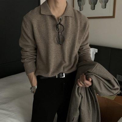 Trendiger koreanischer Herrenpullover mit Polokragen und Revers: Hautfreundliche Strickware