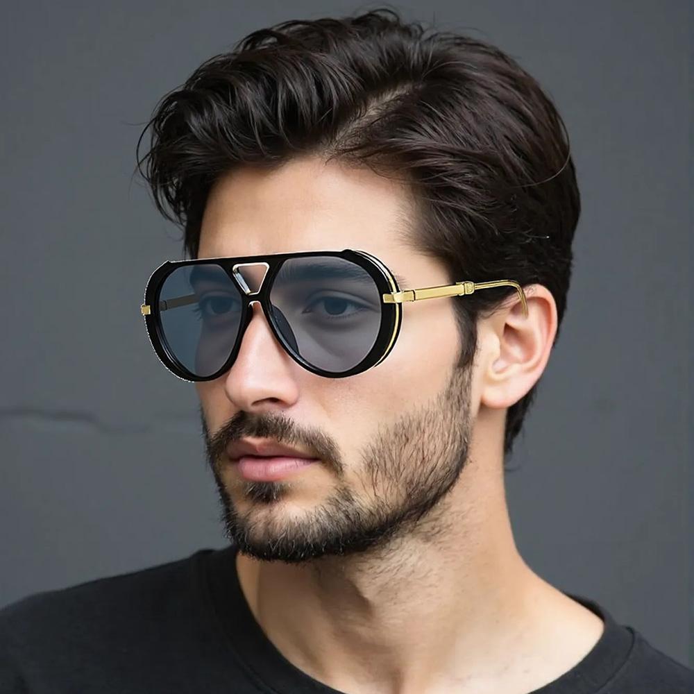 New Retro Vintage Sunglasses For Men Light Luxury Metal Frame Gradient Lens Trendy UV400 Protection