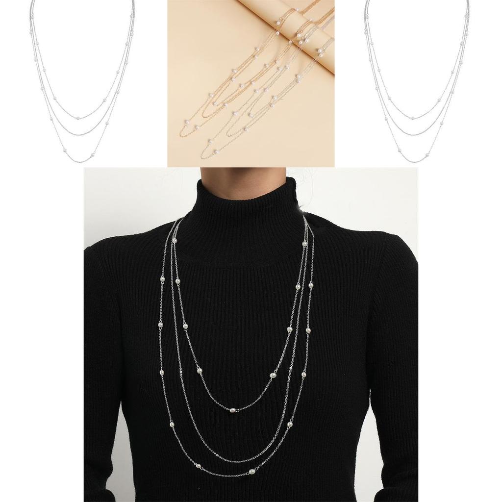 Fashion Long Pendant Necklace With O Link Chain And Pearl For Daily Wear