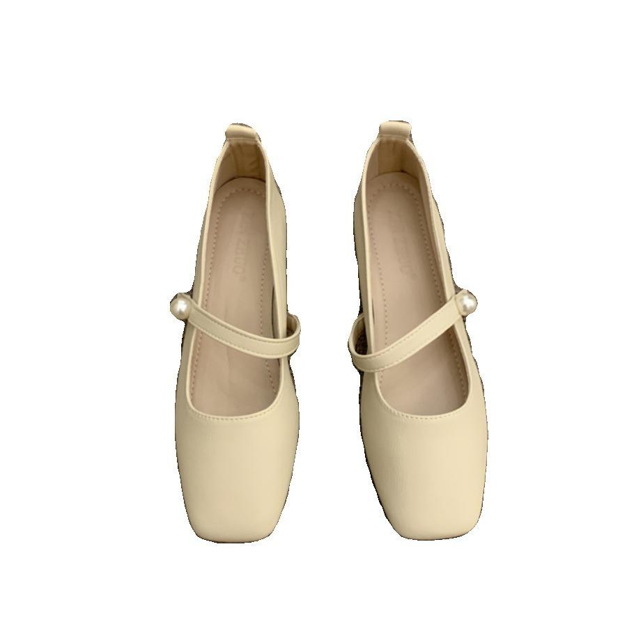 Square head Mary Jane shoes women's shoes spring and autumn 2024 new thick heel with French style with skirt temperament single shoes