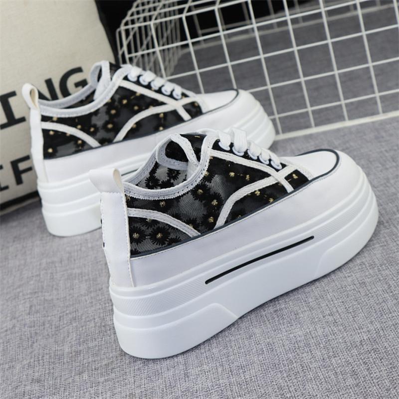 Mode 8cm Neu Air Mesh Spitze Ins Plateau Keil Atmungsaktiv Hohle Damen Versteckte Absätze Sandalen Klobige Sneaker Sommer Modeschuhe