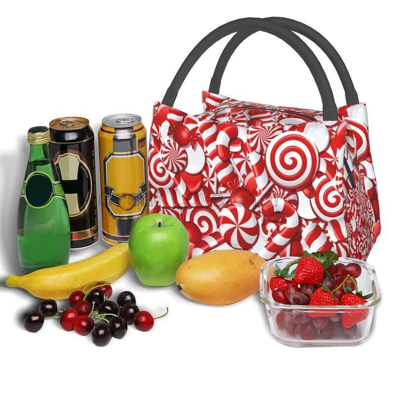 Christmas Candy Canes Thermal Lunch Bag Unisex Reusable Waterproof Cooler Insulated Lunch Box Bento Tote for Travel Picnic Beach