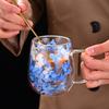 Double Wall Glass Inside Resistant Tea Latte Insulated Heat Mug with Floral Mug 250ml Cute