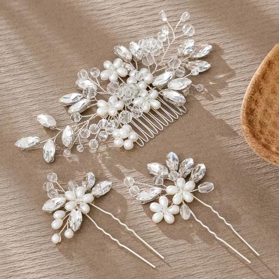 3pcs Luxurious Crystal Hair Accessories Hair Clip Set Sweet Bride Accessories Daily Versatile Women Fashion Hair Clip Hair Grab