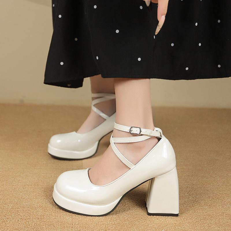 Women's Black Footwear on Heeled Shoes Woman New Elegant Vintage Lolita Mary Jane Shoes Black Round Toe High Heels Party Shoes