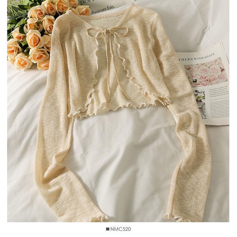 Women’s Lace-Up Ruffled Ice Silk Cardigan - Sun Protection Long Sleeve Chiffon Cover-Up Shawl for Summer
