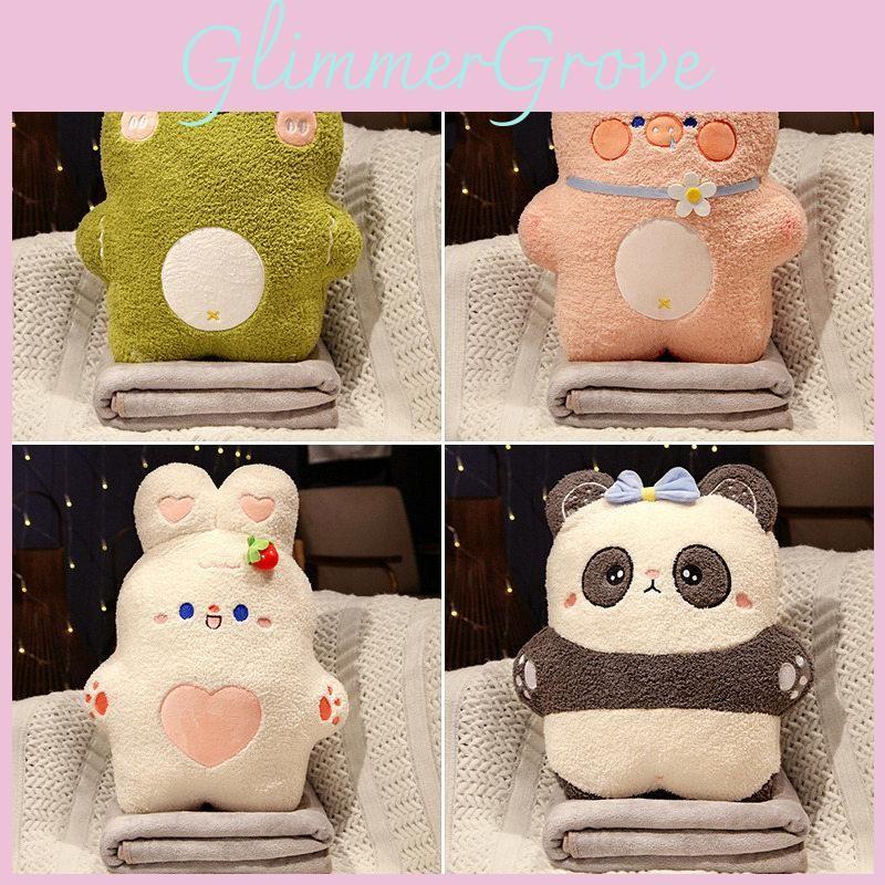 Rabbit Cute Panda Frog And Pig Plush Pillow And Blanket For Office Time Nap
