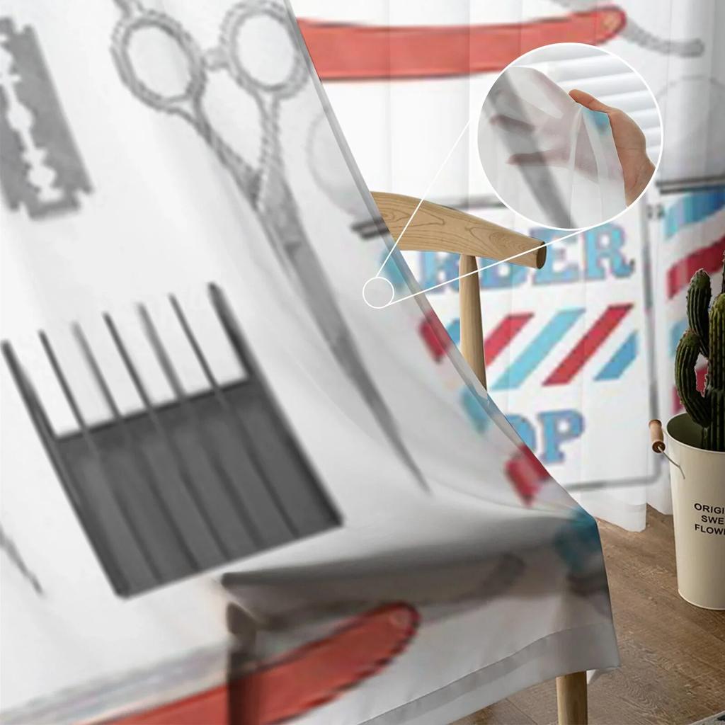 Barbershop Design Element Sheer Curtains For Living Room Modern Fashion Valance Curtains For Kitchen Tulle Curtains