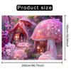 2D Glowing Pink Mushroom Cottages Flat Printing Backdrop with Magical Forest
