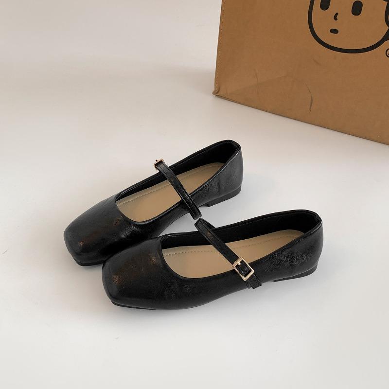 2026 New Spring Women Ballet Flats Comfortable Square Toe Shoes Street Style Soft Leather Ladies Eelgant Dress Mary Jane Shoes