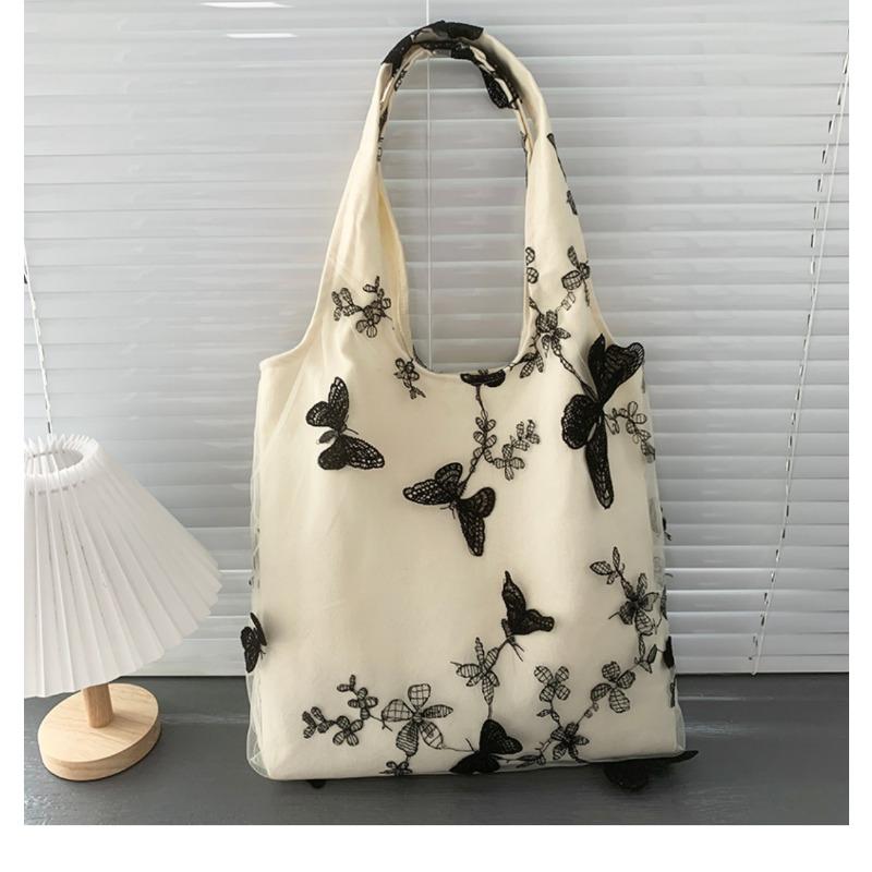 Super Beautiful Embroidery Black Butterfly Canvas Bag Lace Casual Travel Women's Bag