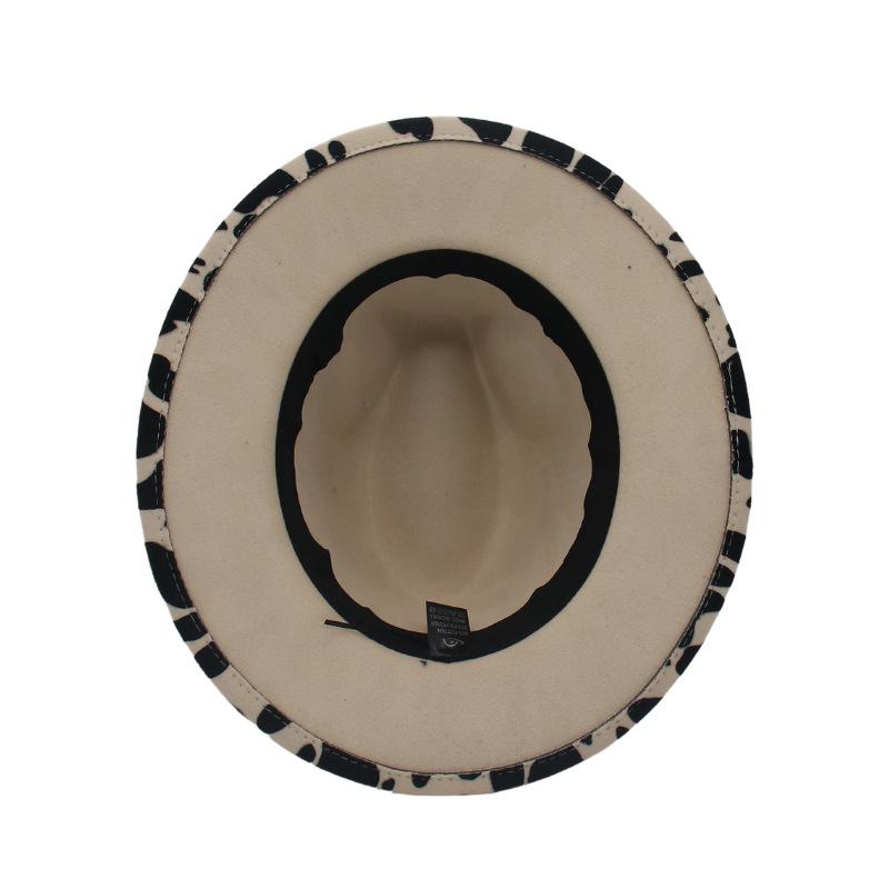 New Six-Color Cow Pattern Top Hat, Men'S And Women'S Color Matching Woolen Big Eave Hat, Jazz Hat, Stage Felt Hat