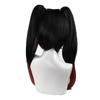 31" Black to Red Ombre Curly Twin-Tails Cosplay Wig – Pre-Styled Side Bangs Synthetic Hairpiece with Claw Clips for Dark Fantasy Anime Conventions