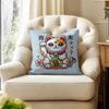 Lucky Cats Cartoon Cushion Cover Natural Linen Organic Fabric Double-Sided Printing Sofa Home Decor Gift Pillow Cover