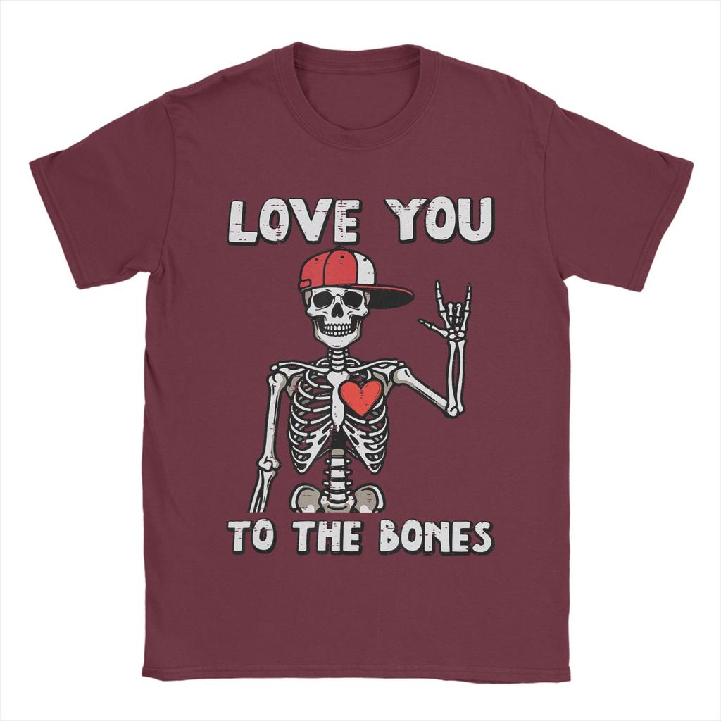 Valentinstag Skelett Ich liebe dich Rocker T-Shirt für Unisex Baumwolle Vintage T-Shirt Rundhals T-Shirts Kurzarm Kleidung Geschenkidee
