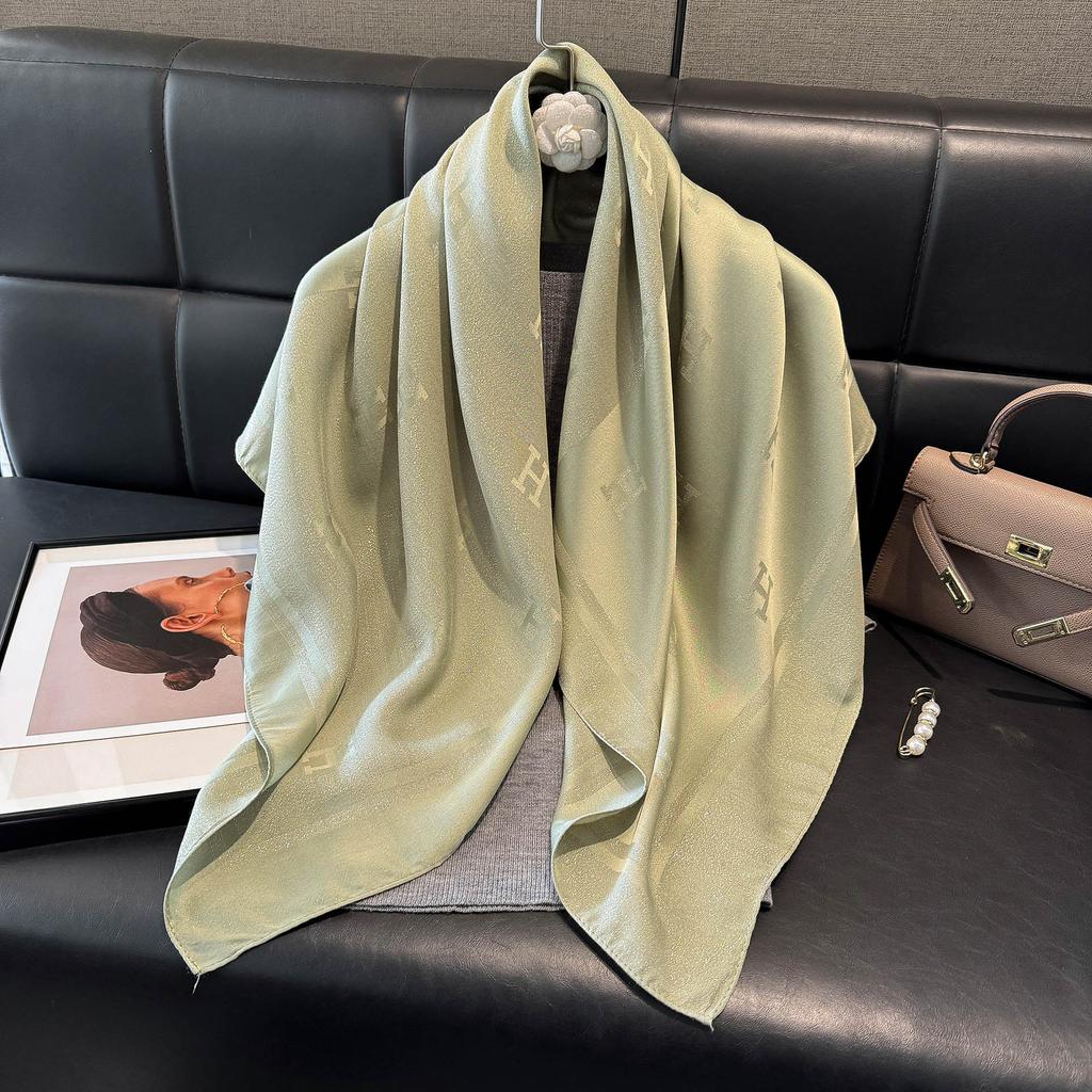 Classic H Temperament Silk Scarf Women'S Tencel Cotton Trend Versatile Imitation Silk Scarf Scarf 90 Square Scarf