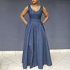 Elegant Long Denim Dress for Women - European & American Style, African-Inspired Fashion