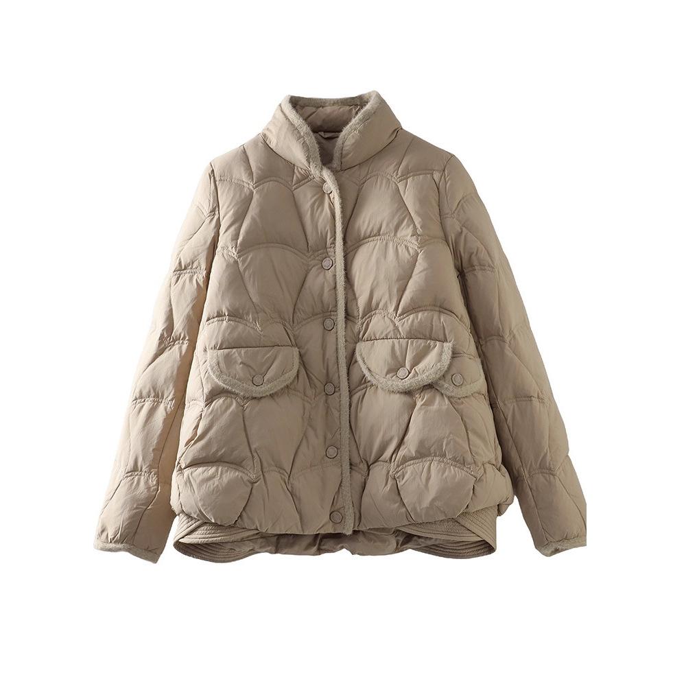 Year literary and retro pressed line burr white duck down jacket loose warm winter jacket short top tide