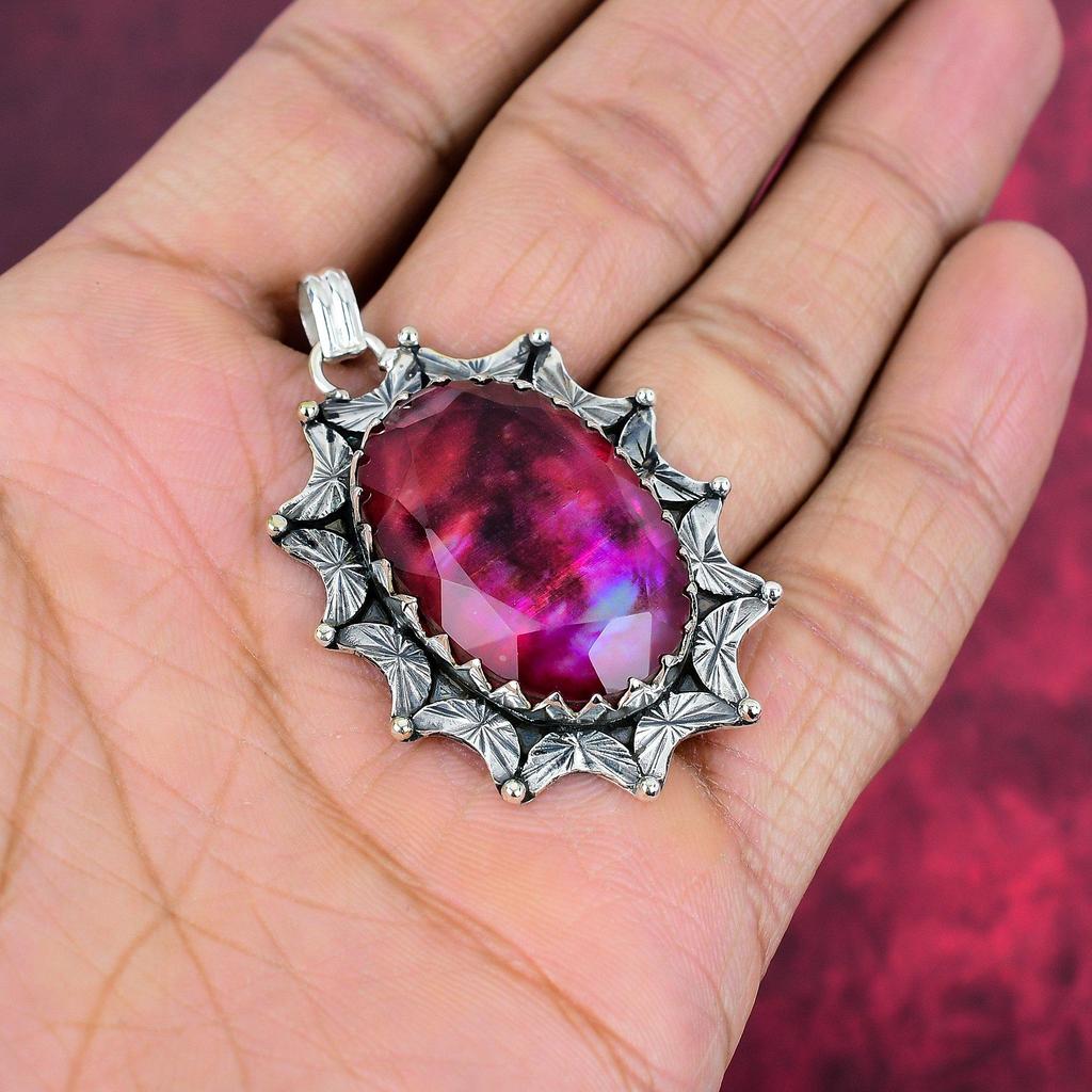 Pendentif en ammolite, bijoux faits à la main, pendentif en argent sterling massif 925, cadeau pour femme