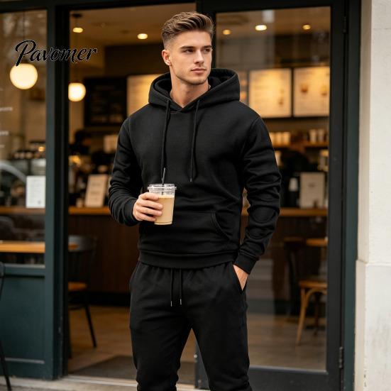 Comfortable Men Sportswear Hoodie Pants Two Piece Set for Men, Sports Hooded Sweatshirt Mens Athletic Tracksuit & Drawstring Sweatpants, Fall