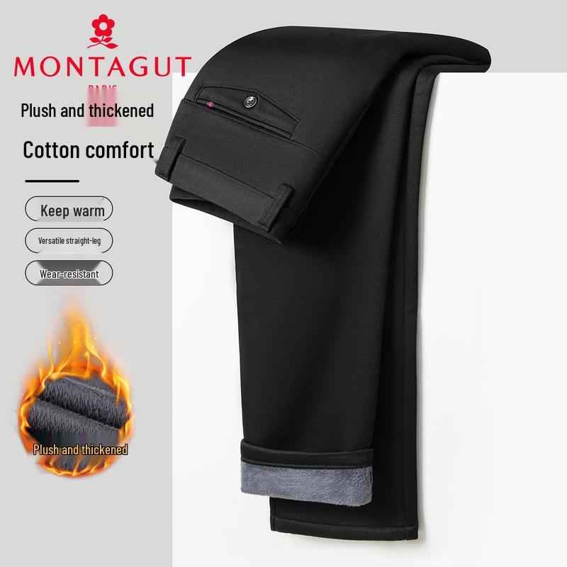 MONTAGUT Men's Fleece-Lined Business Casual Thermal Pants