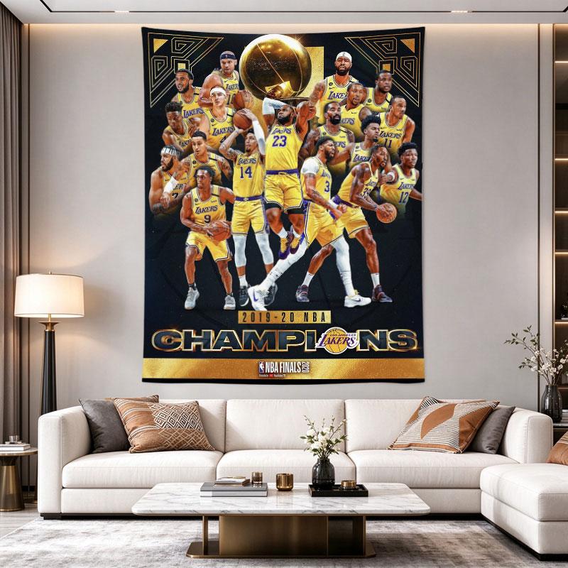 Los Angeles Lakers 2020 NBA Champions Poster LeBron Davis Trophy Gold Team