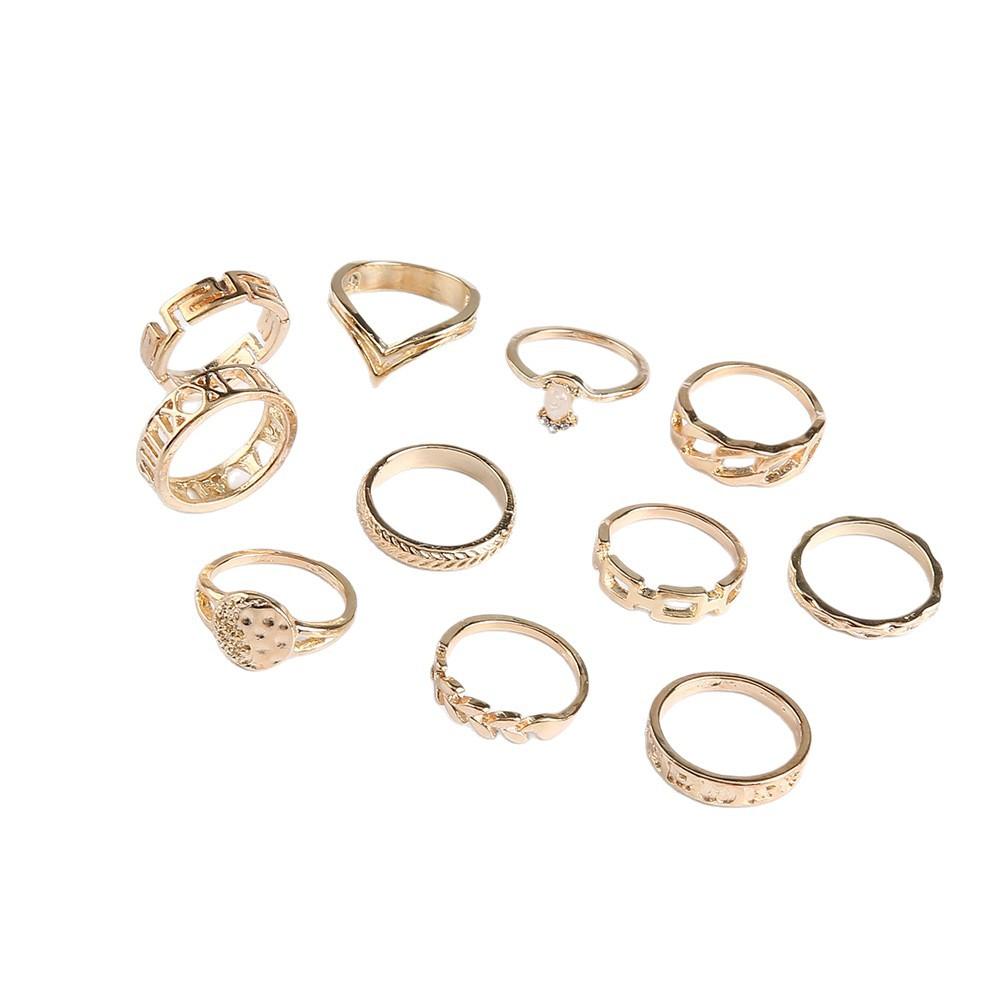 Golden Ring 11-Piece Set, Simple Style, Fashionable And Creative Retro Geometric Ring Set
