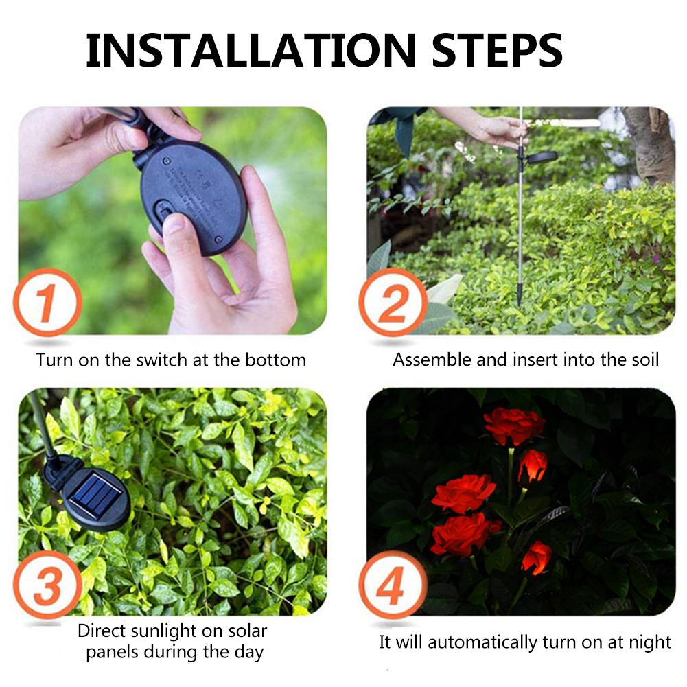 LED Solar Simulation Rose Flower Light Waterproof Garden Landscape Lamp Outdoor Lawn Lamp Home Xmas Decorative Flower Lights