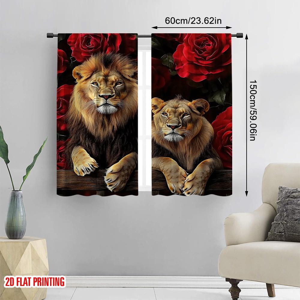 2 szt. płaski druk 2D Zasłona z kwiatem róży Zwierzę Lew Nowoczesny styl Pokój domowy Odpowiedni do sypialni salonu jadalni i