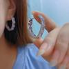 Luxury Geometric Zirconia Hoop Earrings Female Fashion Wedding Party Jewelry Gorgeous Silver Color Accessories for Women
