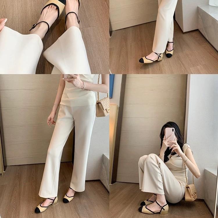 Jennifer the same style~ star Jin Jenny Xiaoxiangfeng soft leather color matching flat bottom hollow single shoes women commuting ol