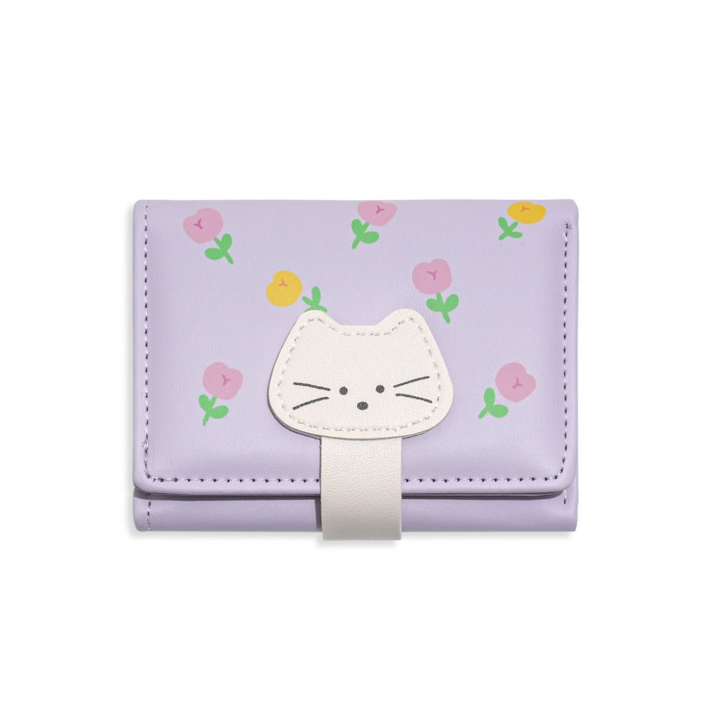 PU Leather Flower Printed Wallet Portable Three Fold Wallet Coin Purse Short Leather Purse  Travel