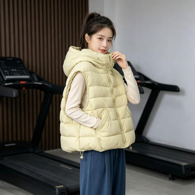 Womens Lightweight Hooded Puffer Vest Solid Color Warm Outerwear Winter Casual Office Wear