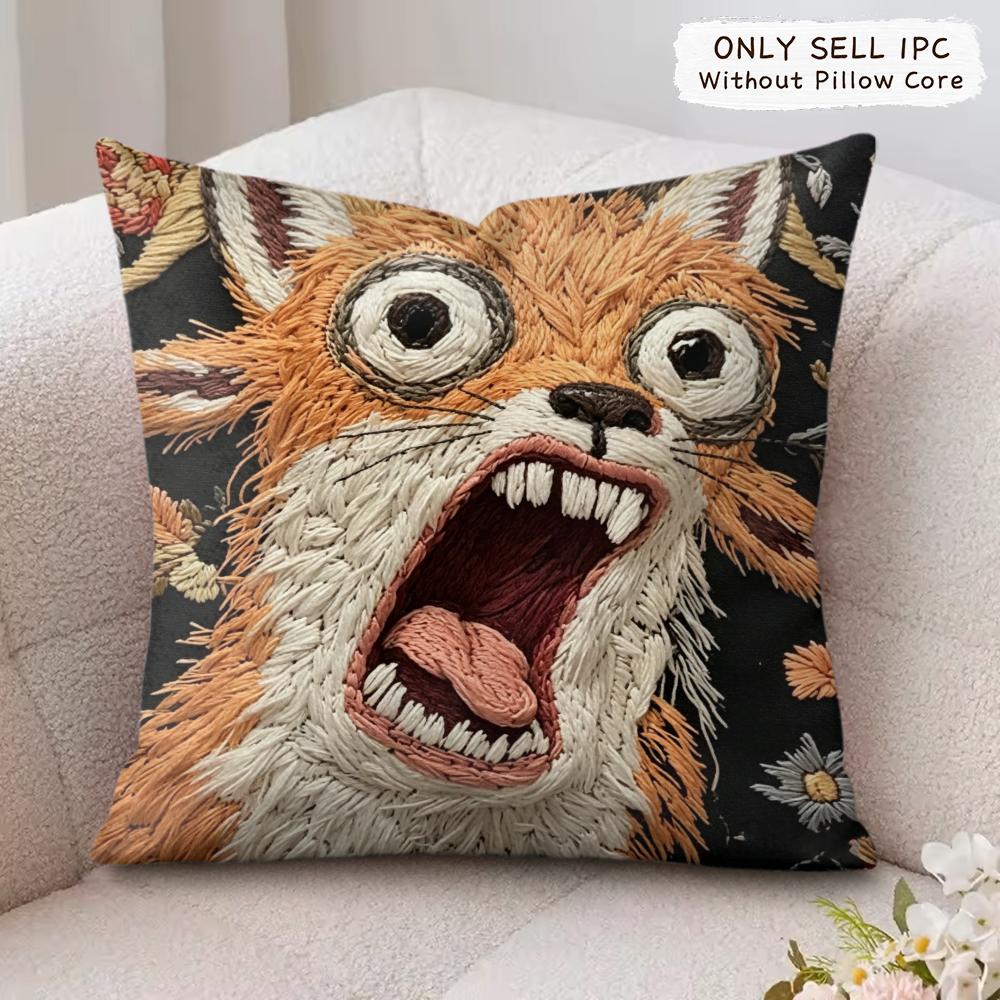 2D Scream Animals Retro Kissenbezug Seidiger Kurzer Plüsch Unsichtbarer Reißverschluss Staubdicht Sofakissenbezug Für Heimdekoration