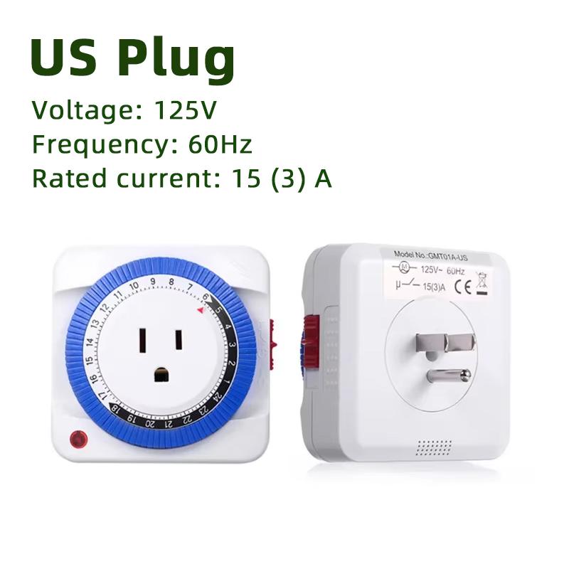 EU/US 24 Hours Timer Switch Timer Plug in Mechanical Grounded Programmable Smart Countdown Loop Switch Socket Auto Power off