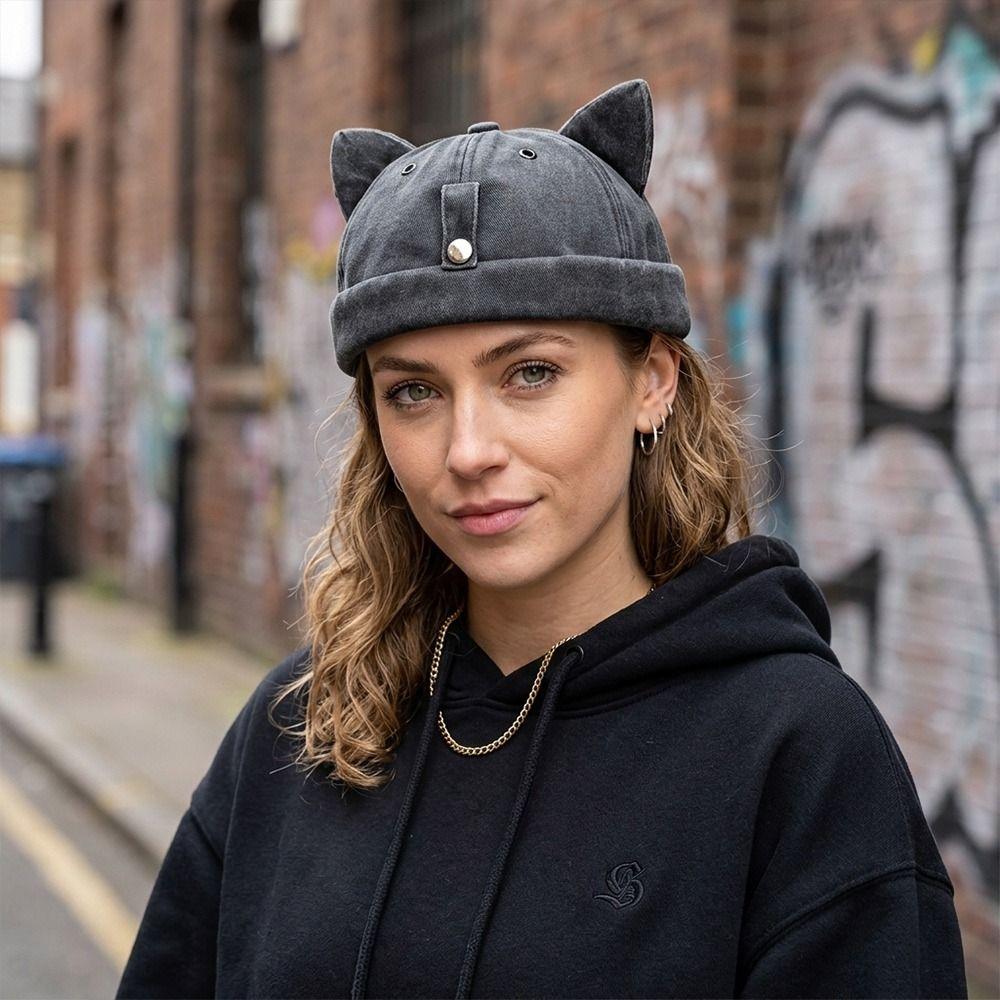 Sun protection Cat Ears Brimless Hat Water Washed Sun Hats Cute Beanie Hat
