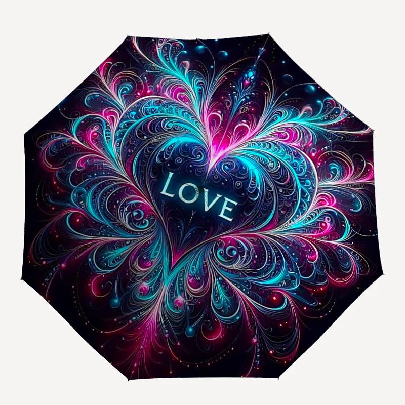 

1pc Love Mandala Artwork Automatic Umbrella - 8-Rib Durable Frame, Portable Fashion Accessory & Holiday Gift yy251117186