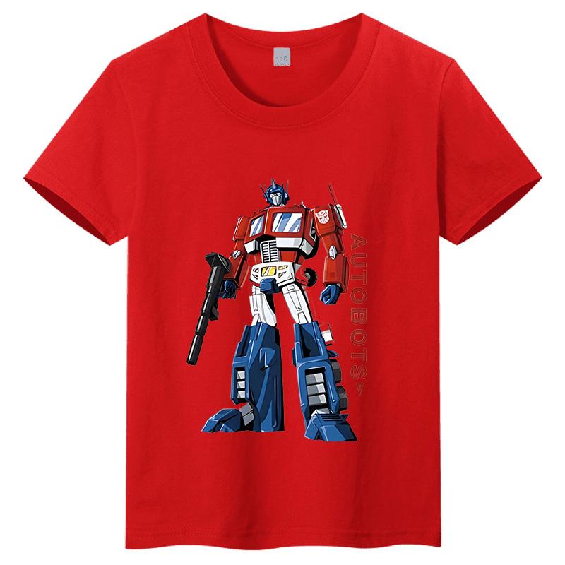 T-shirt per bambini in puro cotone con stampa cartone animato Optimus Prime dei Transformers, nuovo stile estate 2026, maglietta top per genitori e figli