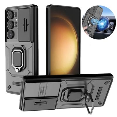 Kryt s magnetickým držákem a kroužkem Armor pro Samsung Galaxy S25 Ultra 5G, vysouvací ochranný kryt pro fotoaparát pro Galaxy S 25 Plus S25Ultra