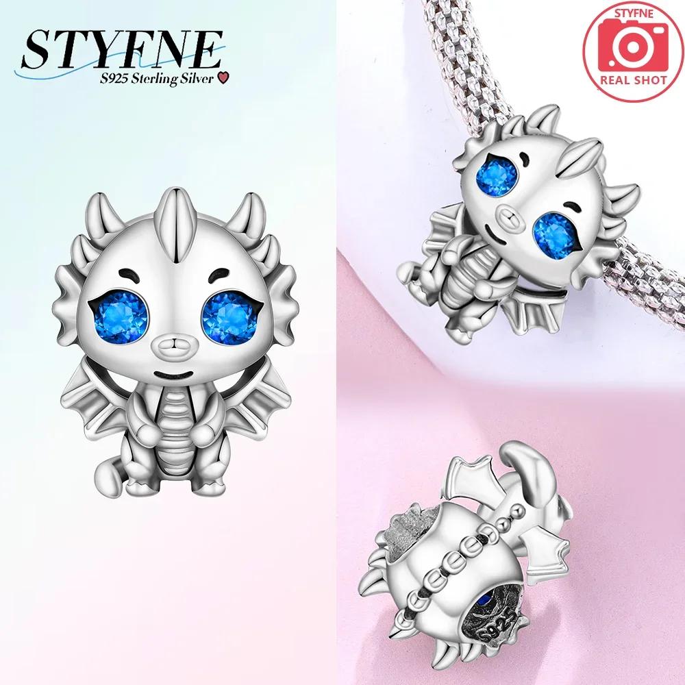 Copper Metal Blue Zircon Dragon with Wings Dinosaur Skeleton Authentic Original Pendant Bead Component Charm Bead Components Bead Components