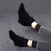 Women's boots autumn and winter new lace-up pointed fashion boots black matte sheepskin side zipper wedge heel short boots