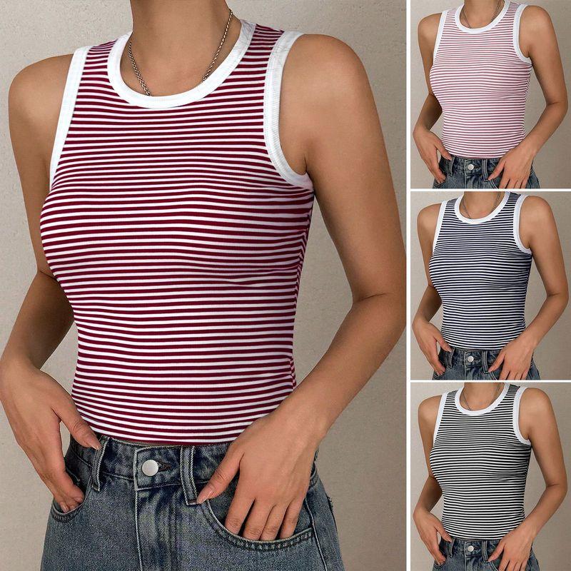 Spring 2025 Summer Cross-Border European and American Y2g Sexy Sweet and Spicy Style Knitted Stripes Contrast Color Top Vest Bottoming Shirt