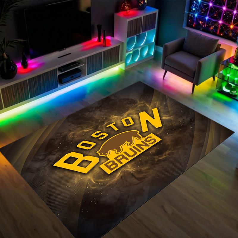 Boston Bruins Design Křišťálový Sametový Koberec Útulný Ne?Protiskluzová tištěná předložka do ložnice, obývacího pokoje, předsíně