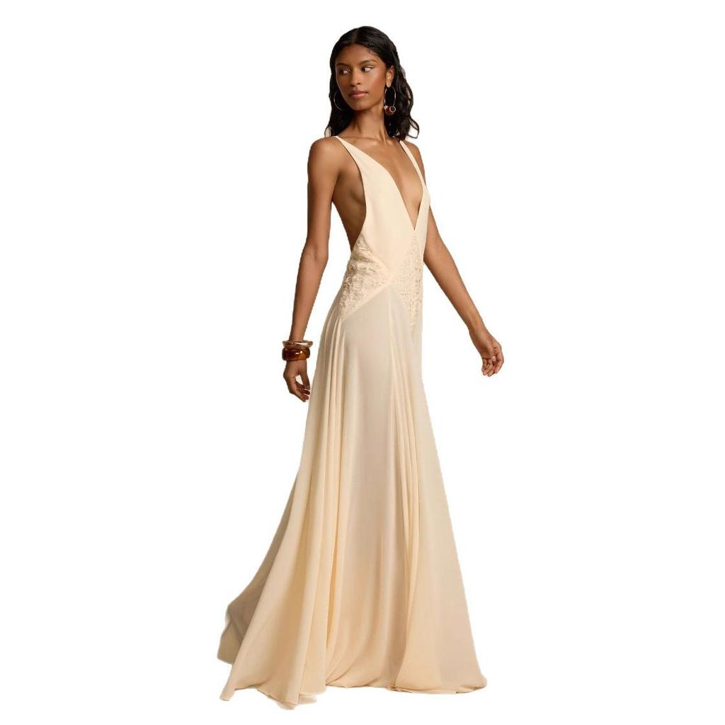 Summer Women'S Clothing Temperament Fashionable And Simple Hollow Splicing Lace Suspender Color Dress