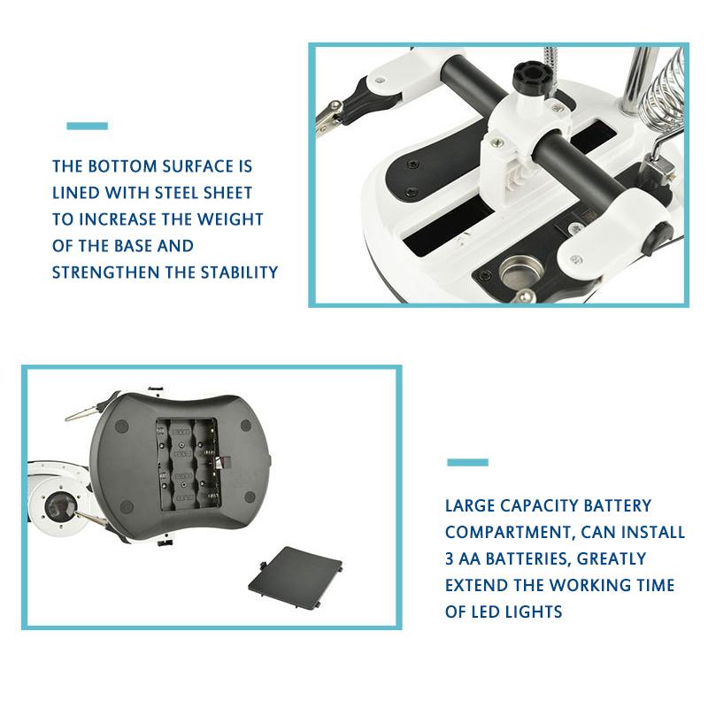 2.5x/5x/6x/10x Soldering Iron Station Stand Welding Magnifying Glass 2.5X-11.5X Lens Magnifier Soldering Repair with LED Light EU Plug 29*13*15.5cm