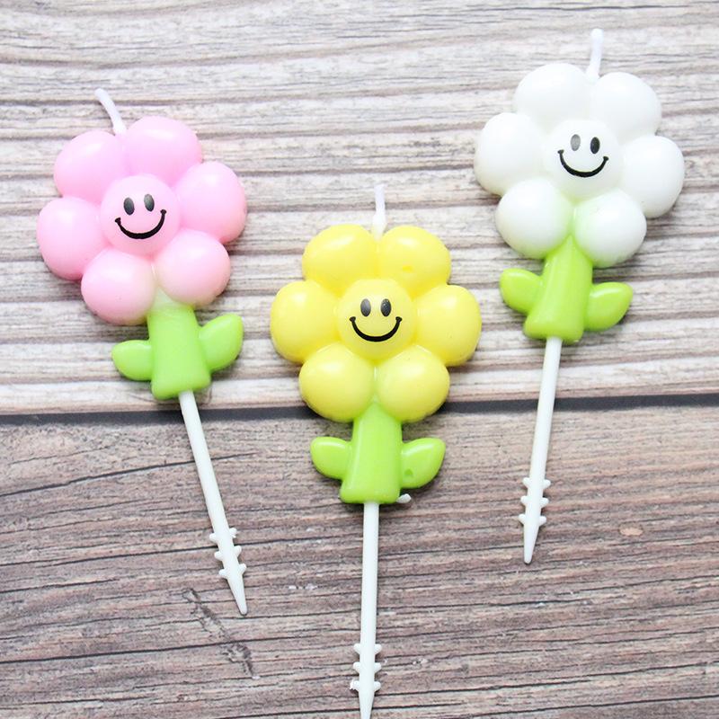 

INS Cartoon Sun Flower Smiling Face Candle Cake Decoration Scene Atmosphere Layout Children s Party Small Flower Candle Little flower candle